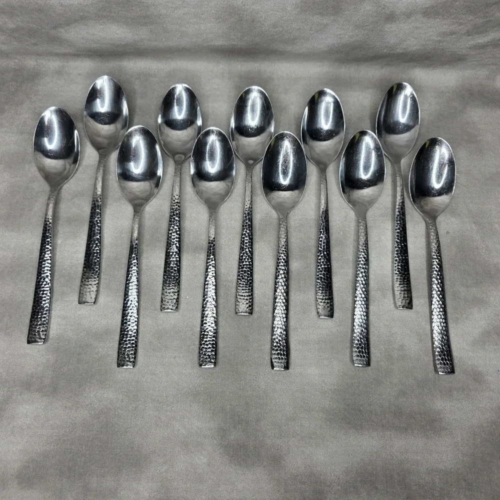 (X11) Hammered Stainless Dinner Spoons 7 5/8